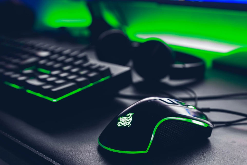a close up of a computer mouse and keyboard